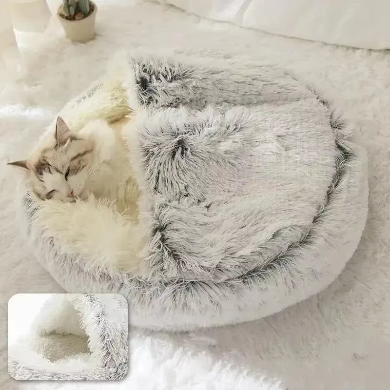 Round Cat Cushion Semi Enclosed Pet Sleep Bags Long Soft Plush 2 in 1 Warms Cats Beds Simple Comfort Warm Puppy Sleeping Nest
