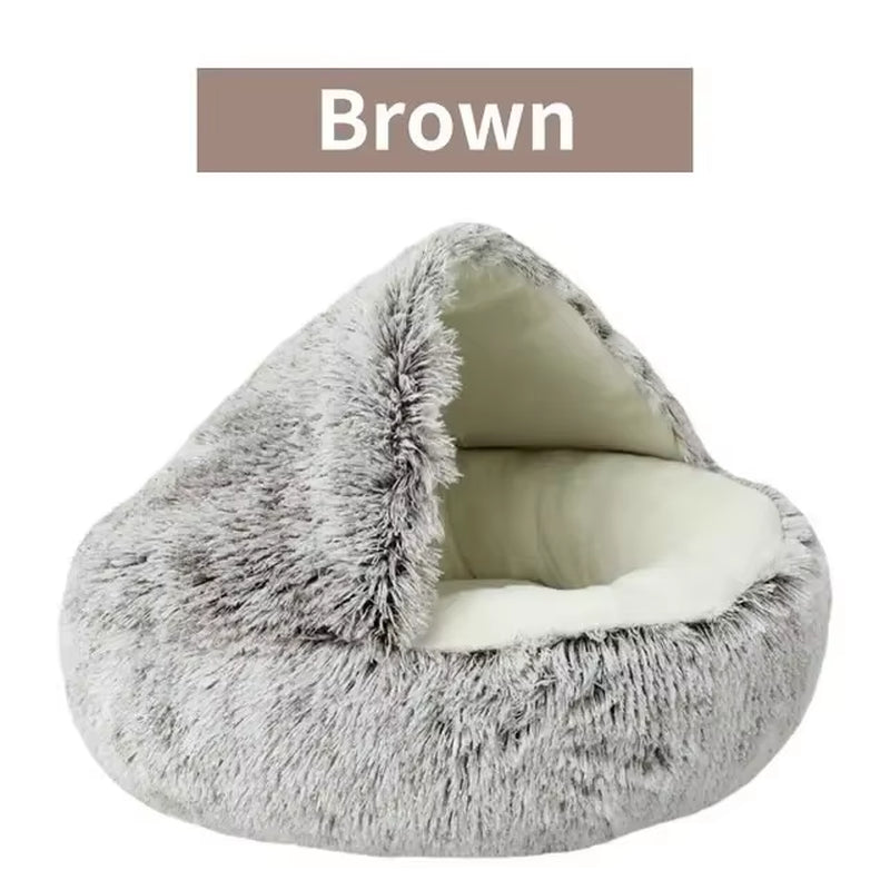 Round Cat Cushion Semi Enclosed Pet Sleep Bags Long Soft Plush 2 in 1 Warms Cats Beds Simple Comfort Warm Puppy Sleeping Nest